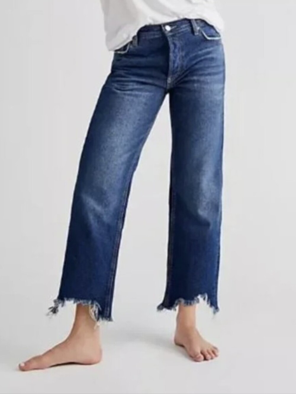 WE THE FREE Maggie Mid Rise Straight Leg Raw Hem Button Fly Crop Jeans Size 28